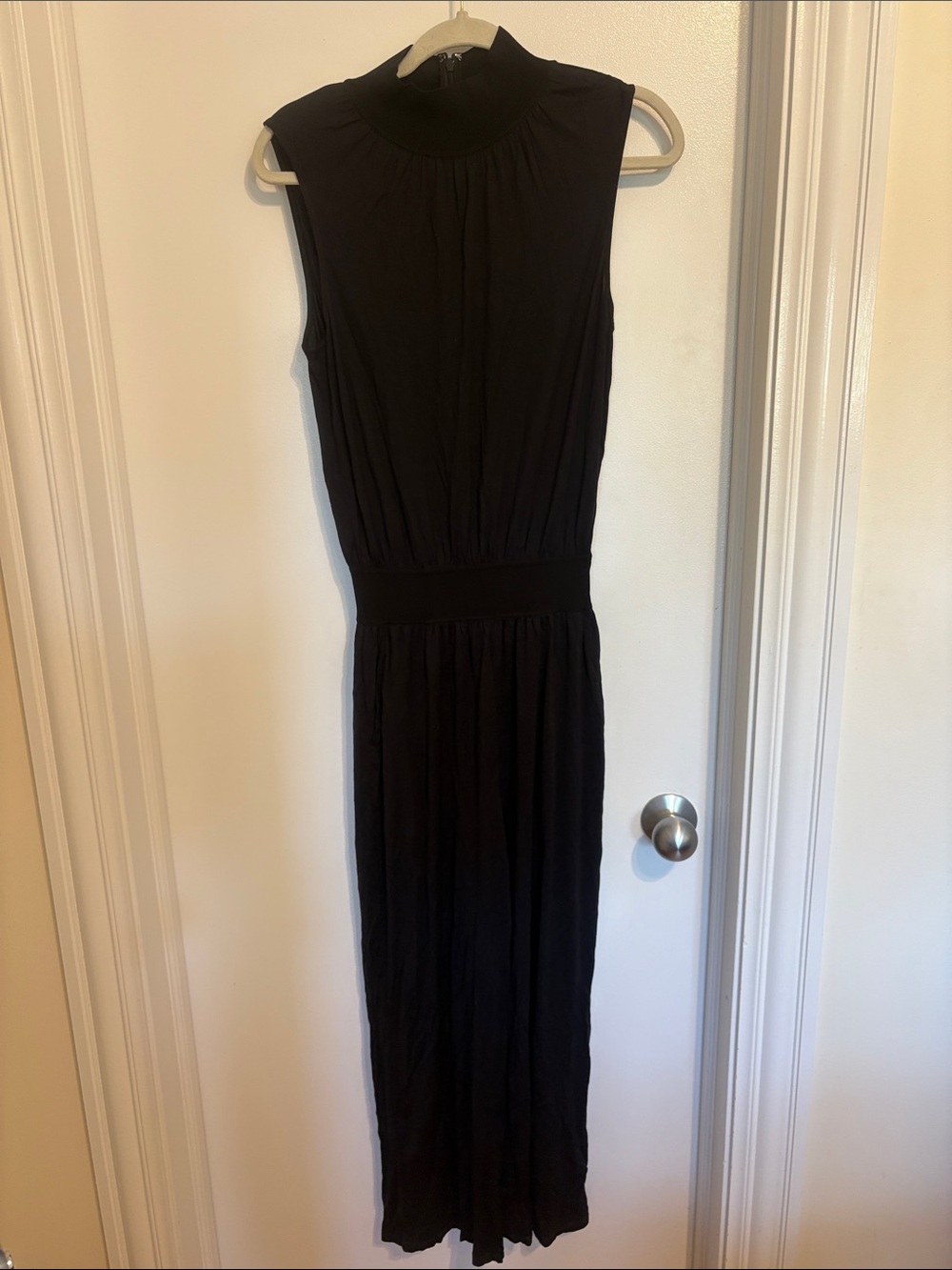 Theory Black Sleeveless High-Neck Jumpsuit Modal/Silk